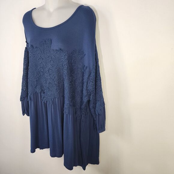 Roamans Women Tunic Top Plus Size 18/20 Embroidered Lace Stretch Knit 3/4 Sleeve - Picture 5 of 10